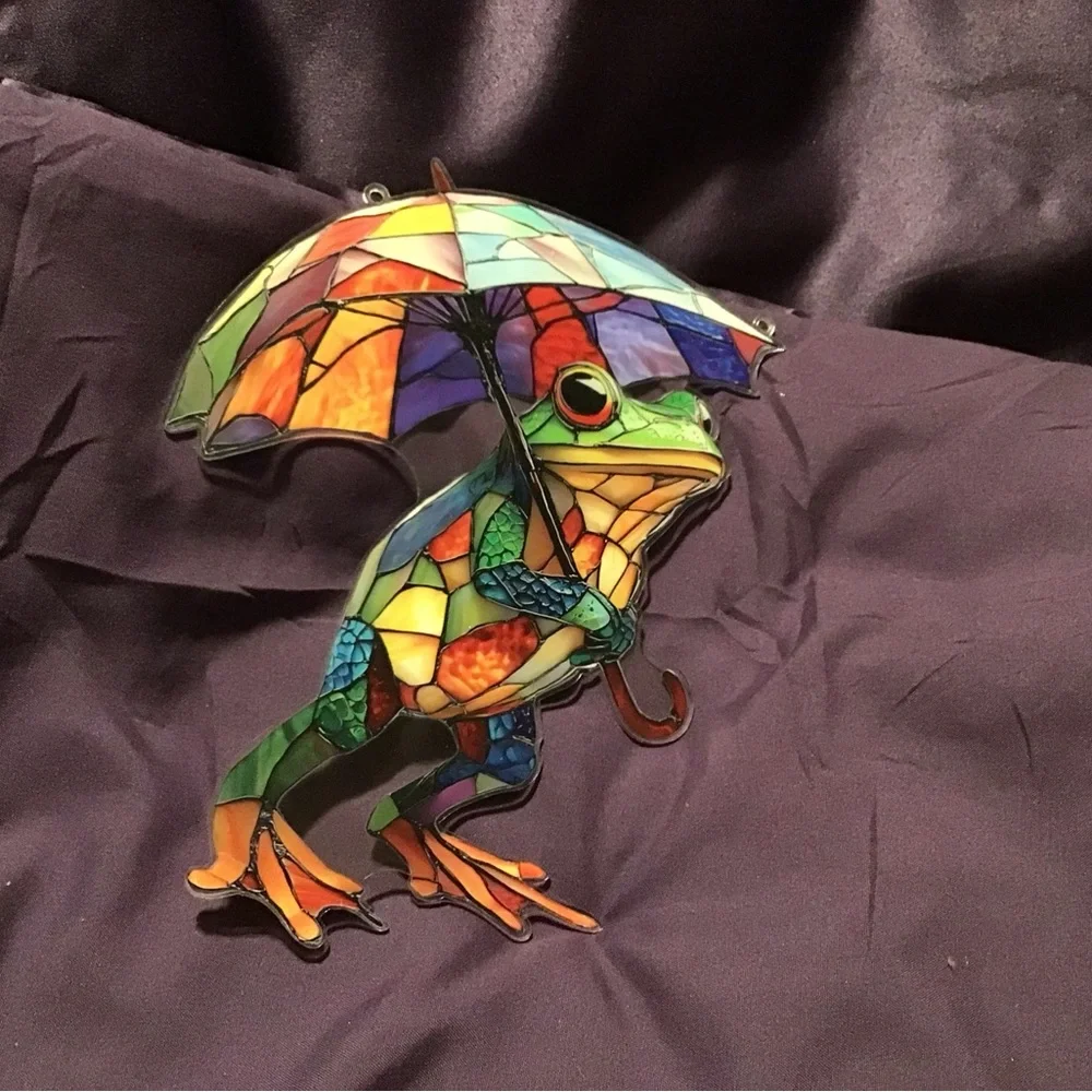 Colorful Stained Glass inspired acrylic Frog Suncatcher